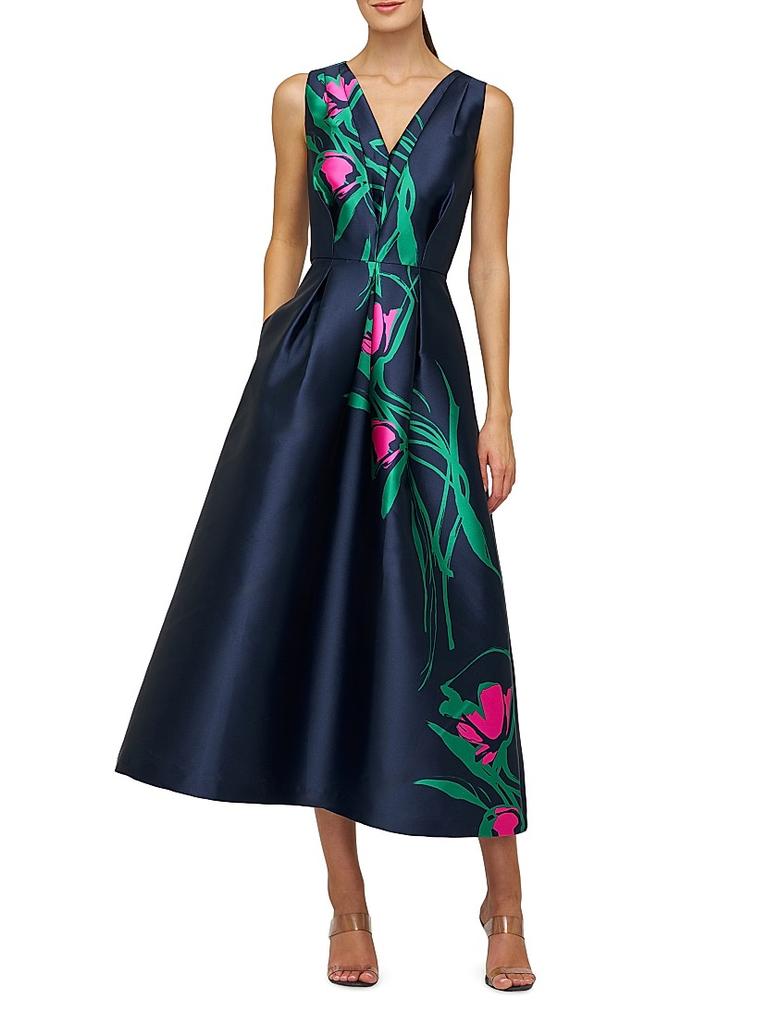Kay Unger Willa Floral Tea-Length Dress