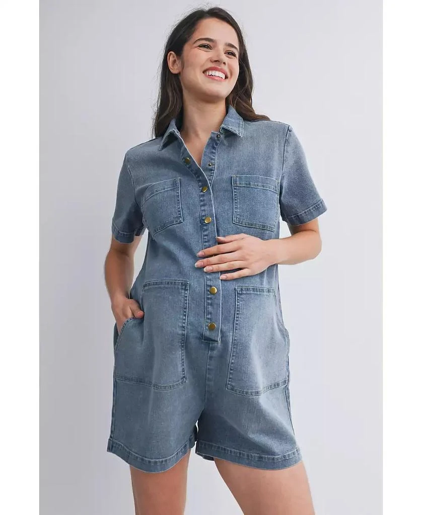 Hello Miz Maternity Nursing-Friendly Button Down Collared Short Sleeve Romper