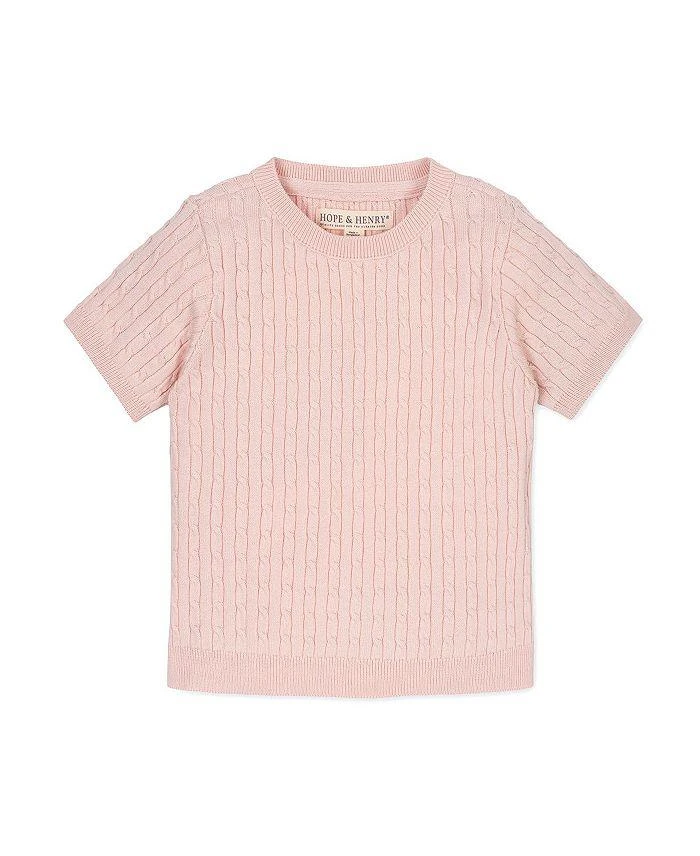 Hope & Henry Girls' Organic Short Sleeve Cable Sweater - Little Kid, Big Kid