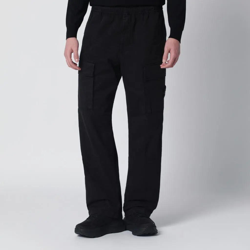 Stone Island Black cotton-blend cargo trousers