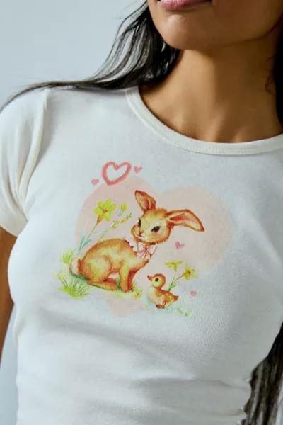 Urban Outfitters Cutesy Bunny Graphic Cropped Baby Tee
