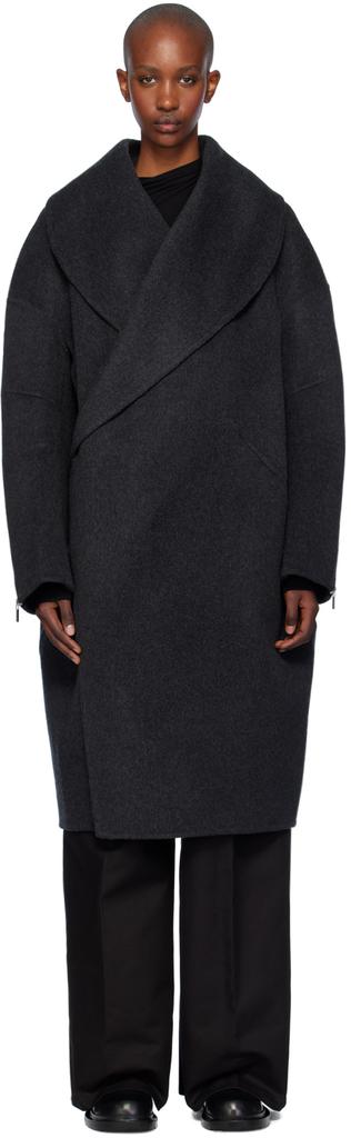 Shop Gray Double-Faced Apex Cocoon Coat on Sale at