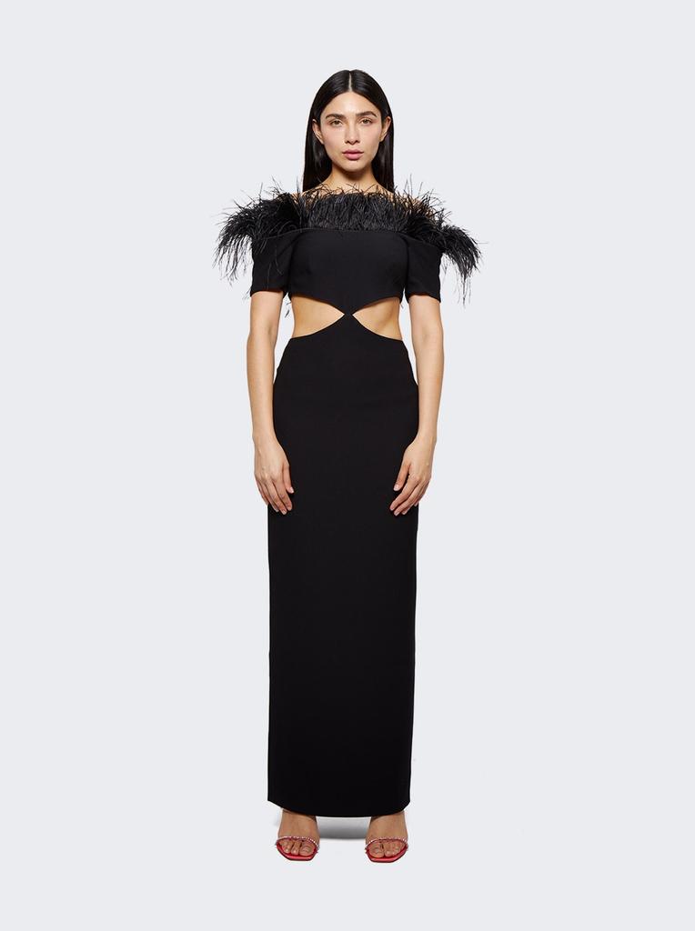 RASARIO Fringe Crepe Cut-out Maxi Dress
