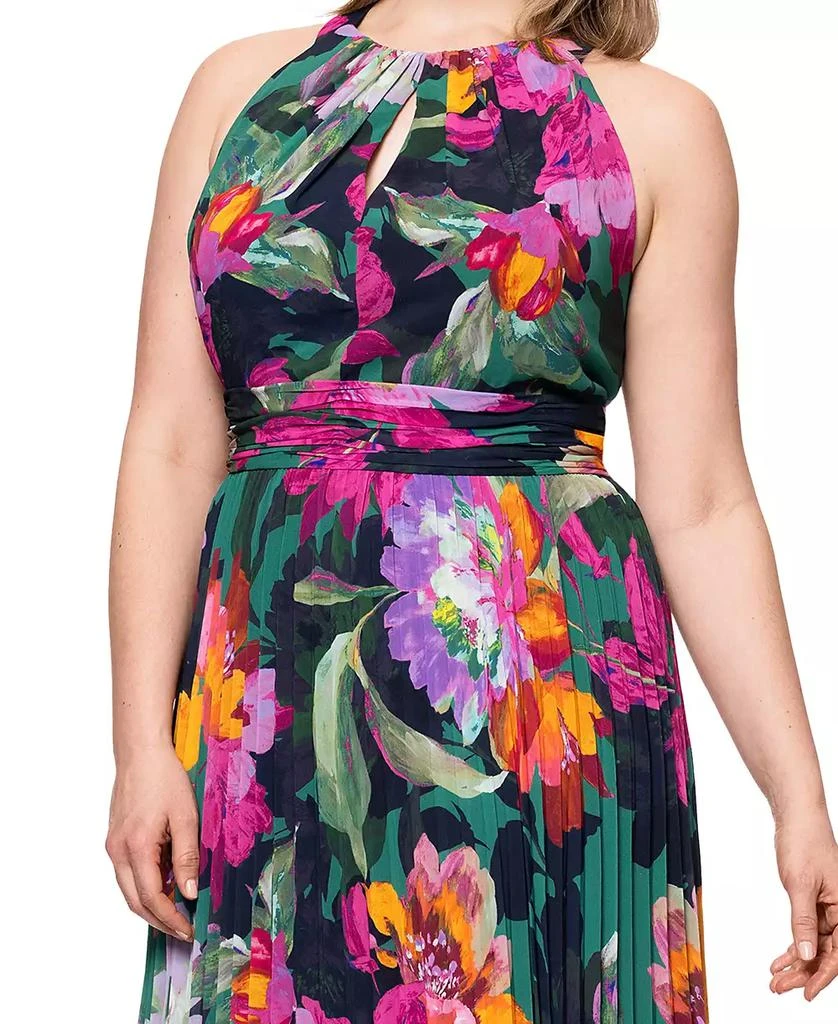 XSCAPE Plus Size Printed Halter-Neck Pleated Sleeveless Gown 3
