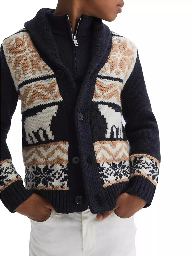 REISS Little Boy's &amp; Boy's Birch Intarsia-Knit Wool-Blend Shawl Collar Cardigan 3