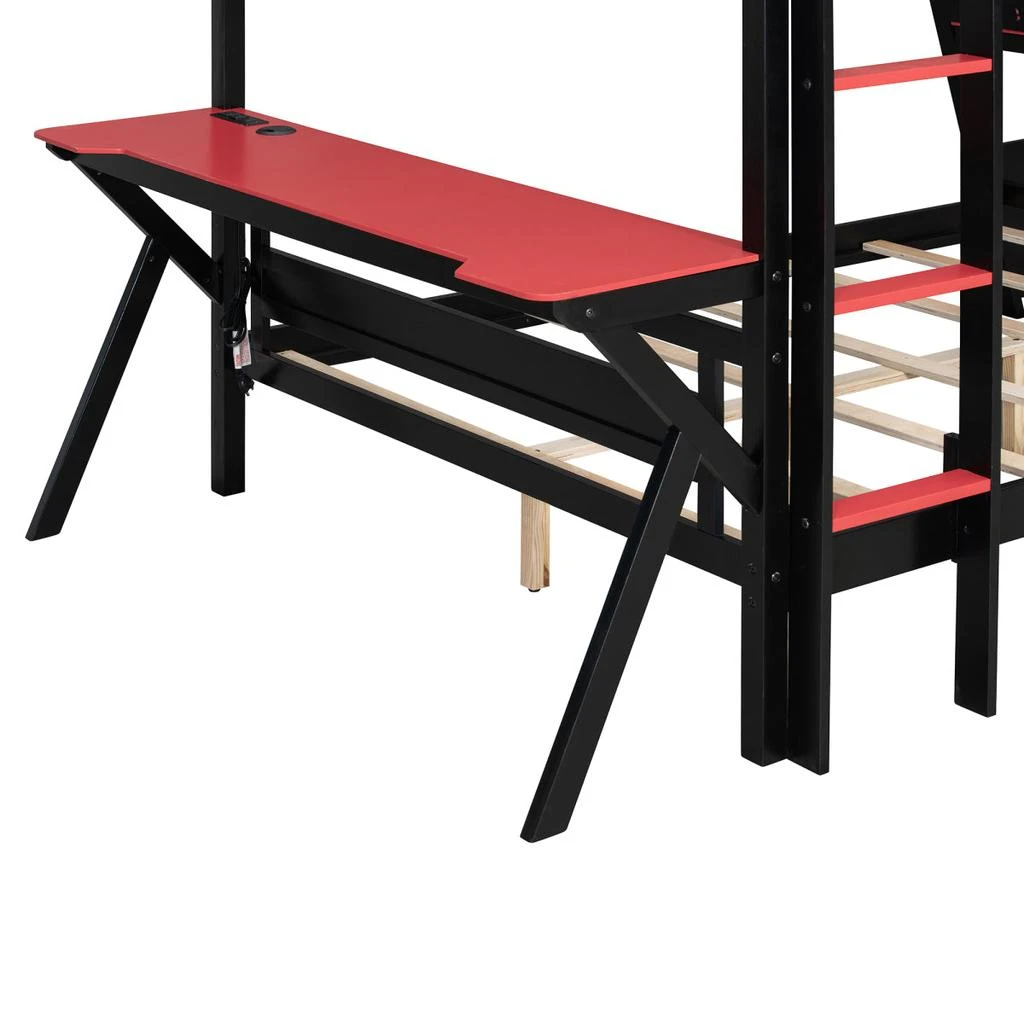 Streamdale Furniture Streamdale Full Size Bunk Bed with Two Gaming Desks
USB Ports, Red 3