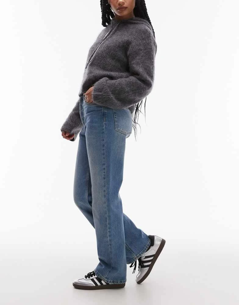 Topshop Topshop Petite Kort high rise straight jean in mid blue 3