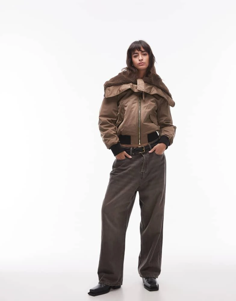 Mango Mango borg detail short puffer coat in khaki 4