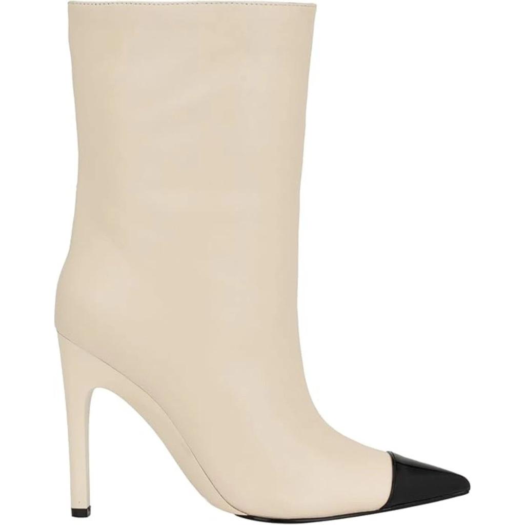 Nine West Winner Boots Womens Ivory Leather Stiletto Heel Ankle Bootie LION673