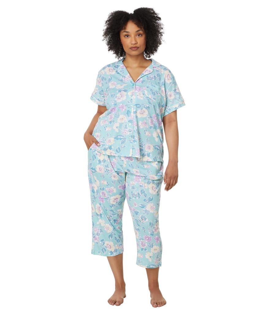 Karen Neuburger Plus Short Sleeve Girlfriend Capri PJ Set with Lace Detail