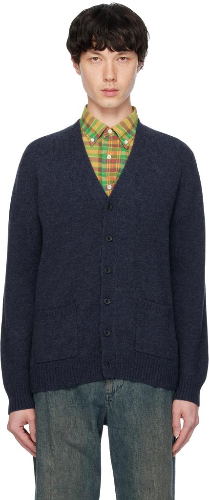 BEAMS PLUS Navy Elbow Patch Cardigan