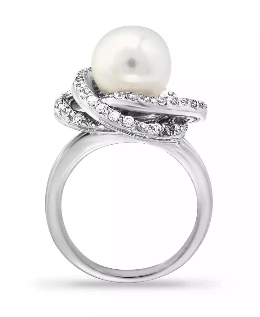 Macy
s Imitation Pearl and Cubic Zirconia Pave Swirl Ring in Silver Plate 2