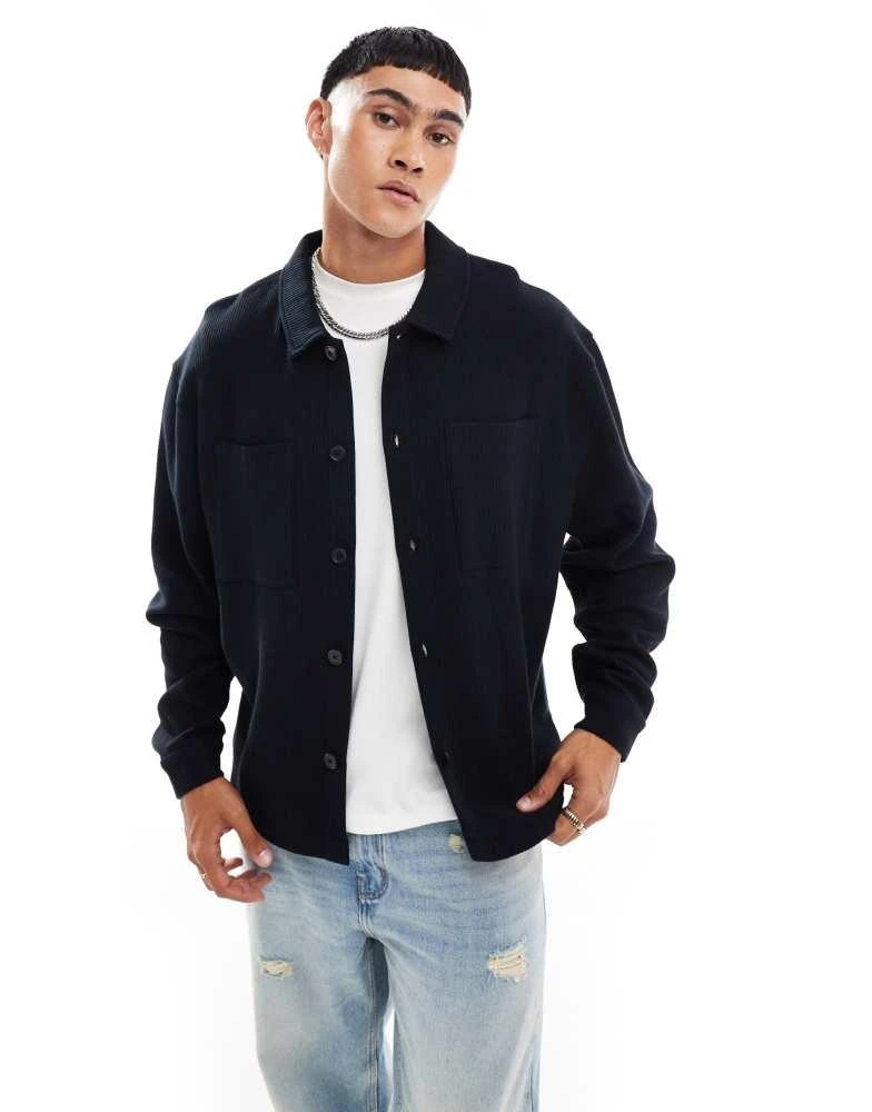 ASOS ASOS DESIGN oversized ribbed jersey harrington jacket in black 1