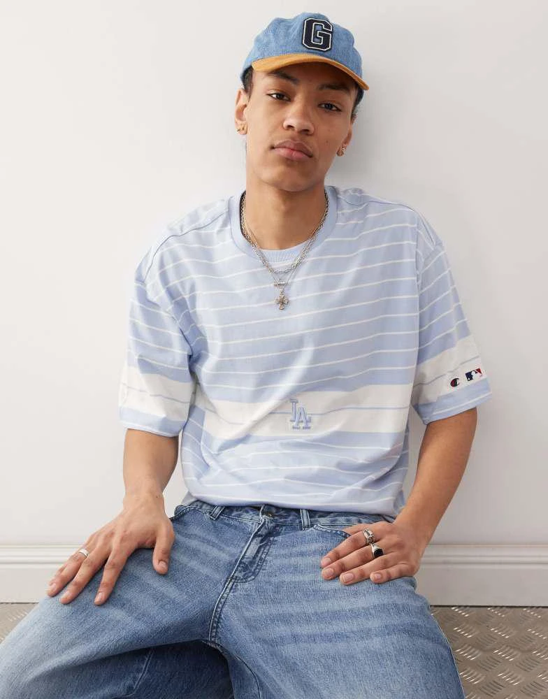 CHAMPION Champion t-shape striped LA logo t-shirt in blue 3