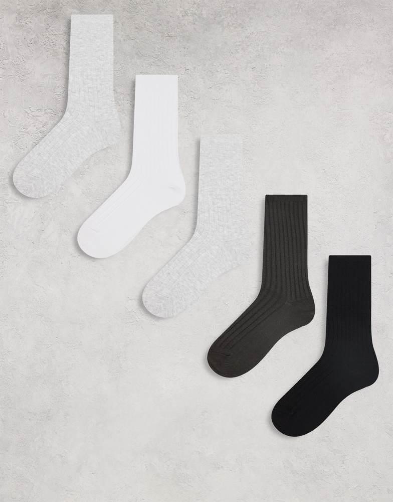 Weekday Weekday rib socks 5-pack in black white & grey