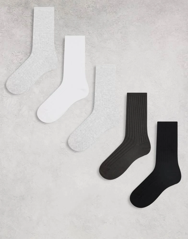 Weekday Weekday rib socks 5-pack in black white & grey 1