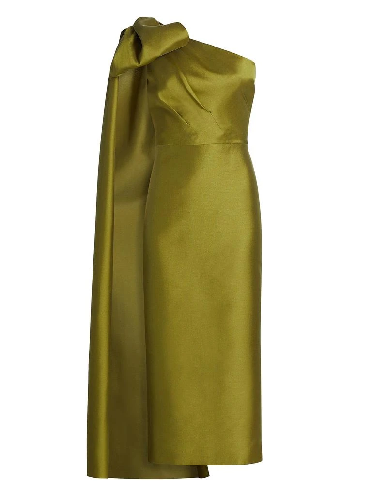 MARCHESA Mikado One-Shoulder Cape Dress 6