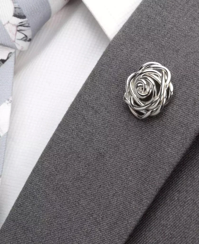 Ox and Bull Trading Co. Men's Sterling Silver Rhodium Plated Rose Lapel Pin 3