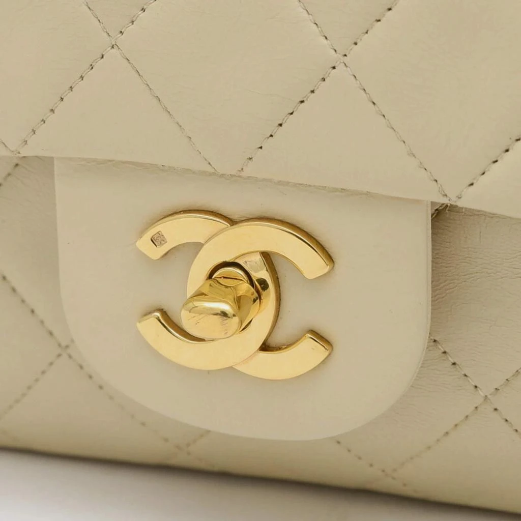 Chanel Chanel Light Beige Lambskin Leather Classic Double Flap Shoulder Bag 6