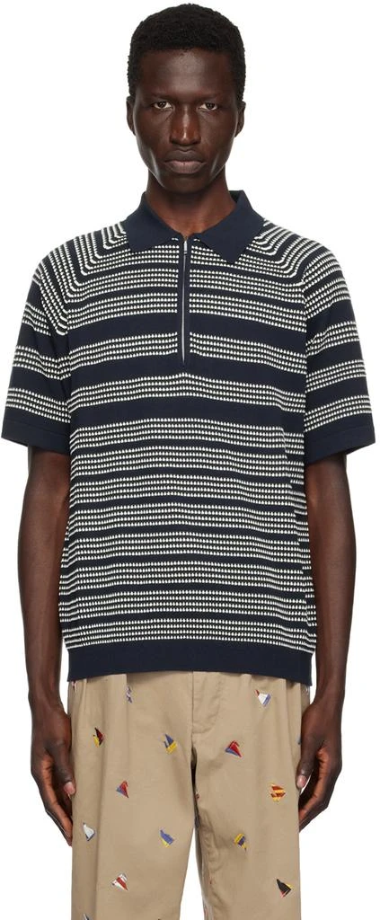 BEAMS PLUS Navy Jacquard Polo 1