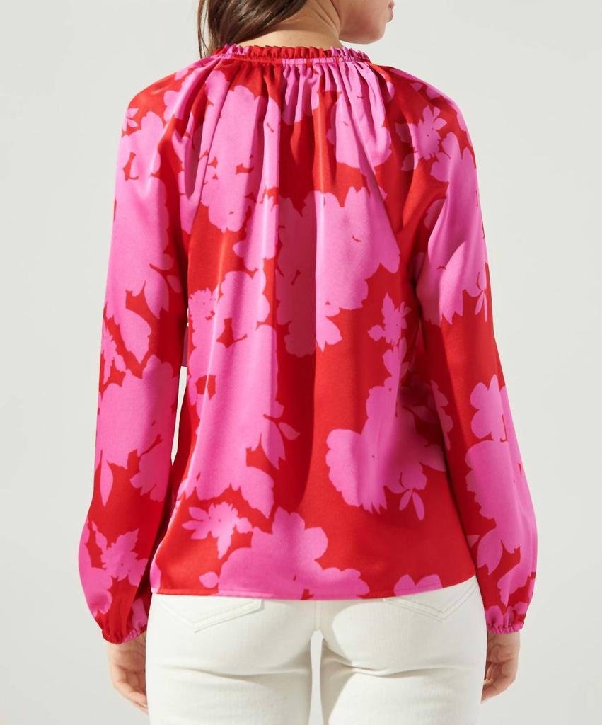 Sugarlips Burning Love Split Neck Blouse In Cherry Pink