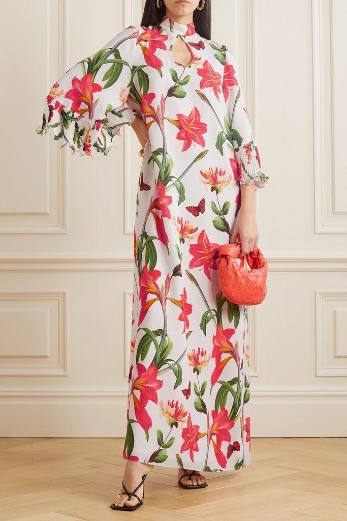 Andrew Gn Cutout floral-print silk kaftan