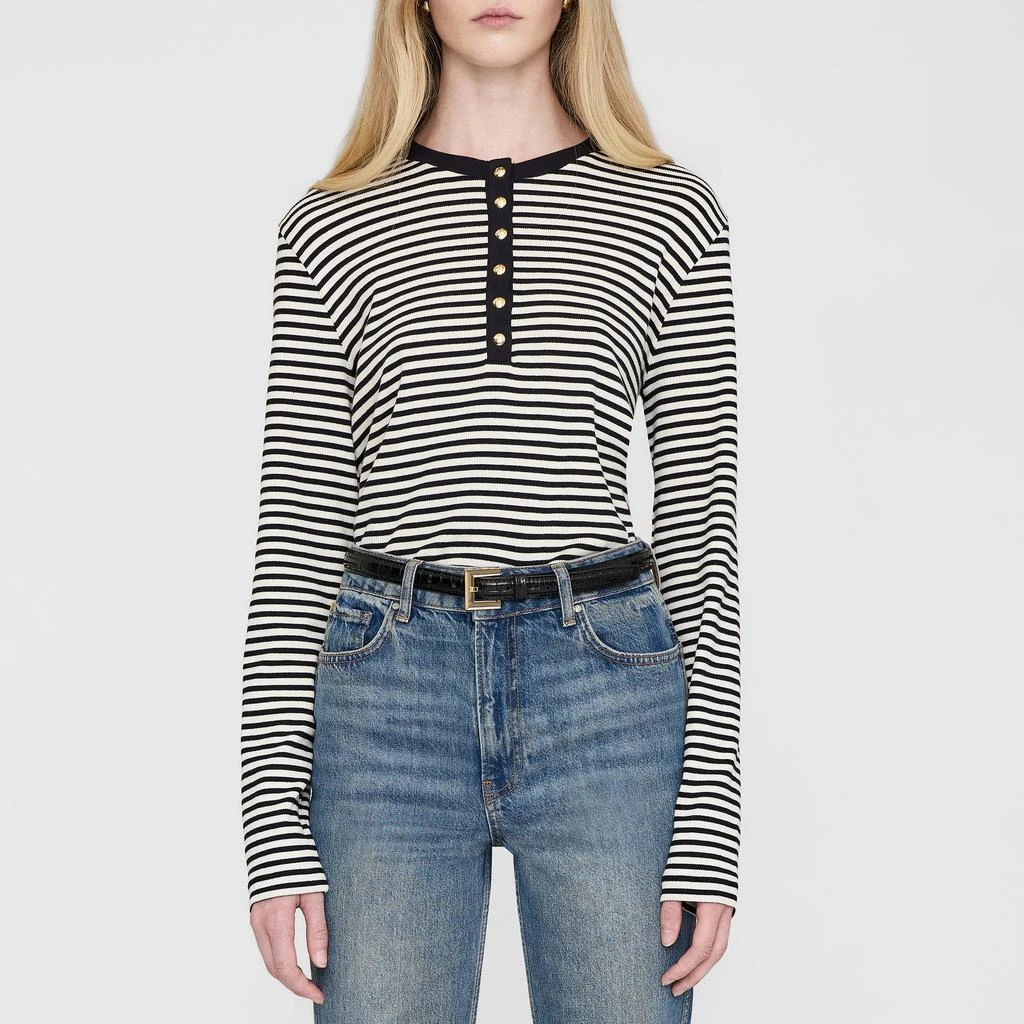 ANINE BING Alessia Striped Stretch-Cotton T-Shirt 1