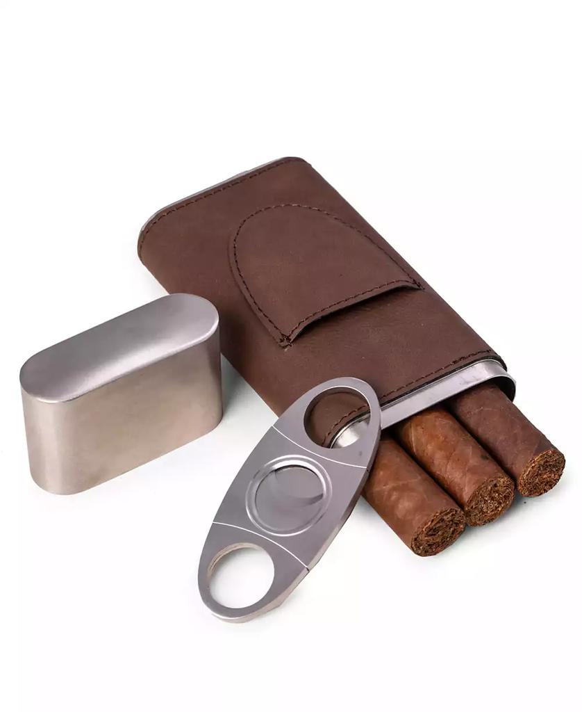 Bey-Berk Leather 3 Cigar Case with Cigar Cutter