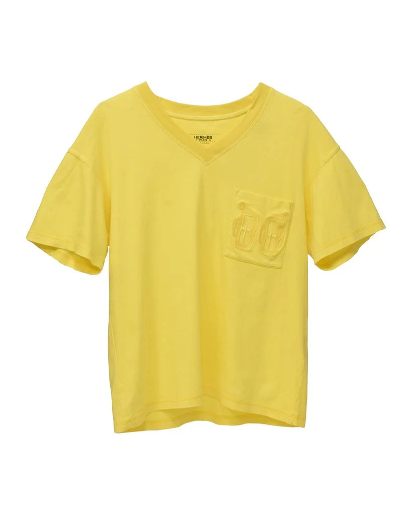 Hermes Hermes V-Neck Pocket T-Shirt in Yellow Cotton 1