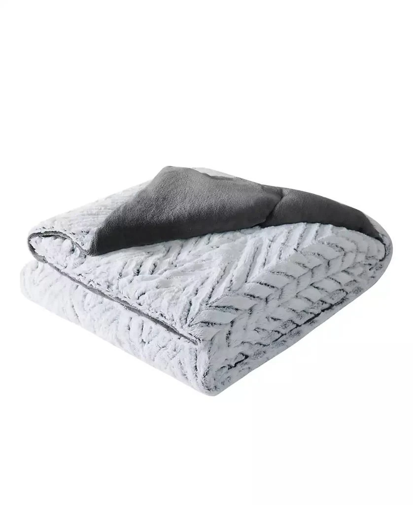 Christian Siriano New York Christian Siriano Gray Chevron Luxury Faux-Fur Throw, 60" x 70" 5