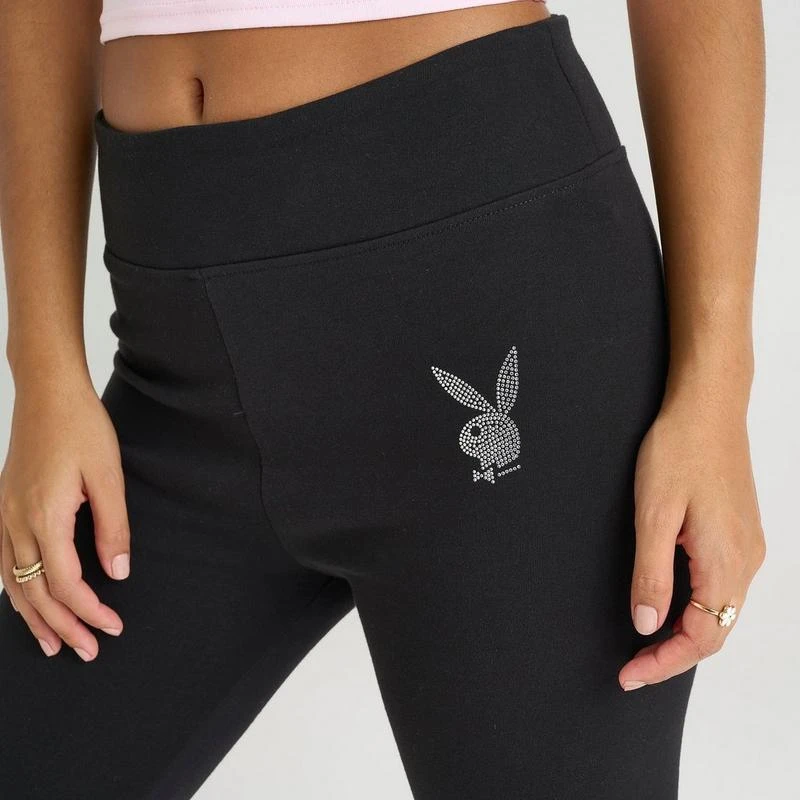 Playboy Women's Playboy Bunny Rhinestone Flare Pants 5
