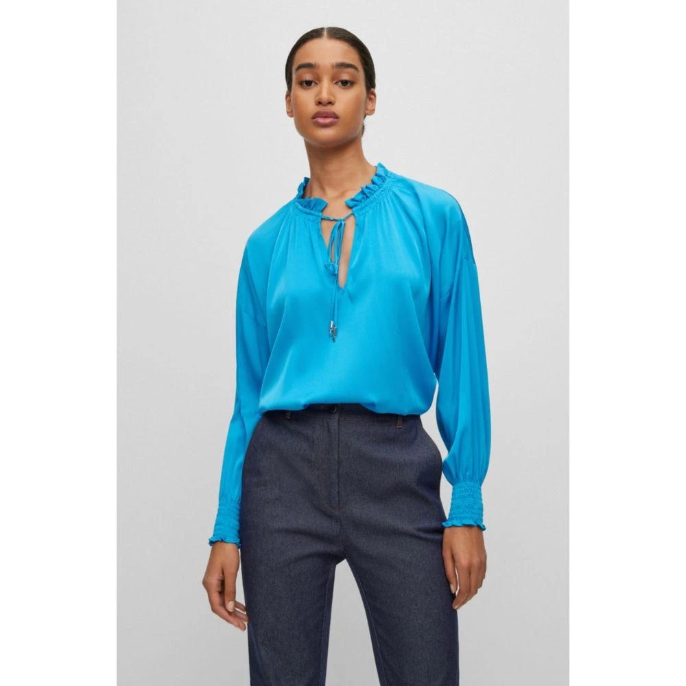 BOSS Relaxed-fit blouse in stretch silk with tie front 3