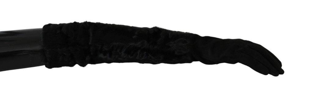 Dolce & Gabbana Dolce & Gabbana  Black Elbow Length Mitten Suede Fur Gloves
