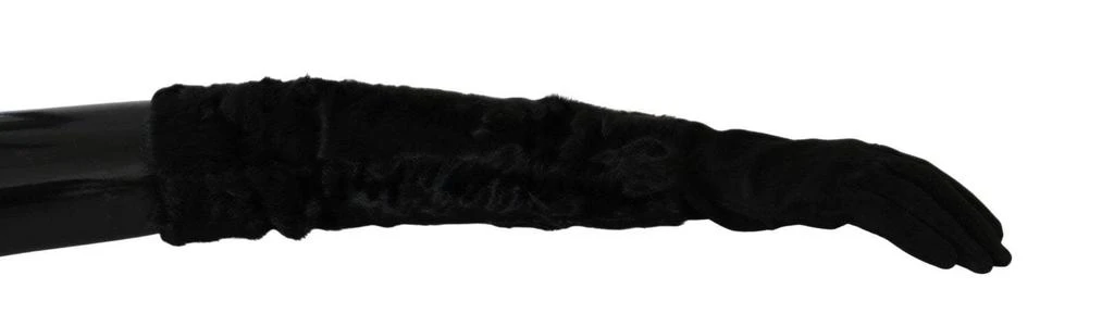 Dolce & Gabbana Dolce & Gabbana  Black Elbow Length Mitten Suede Fur Gloves 1