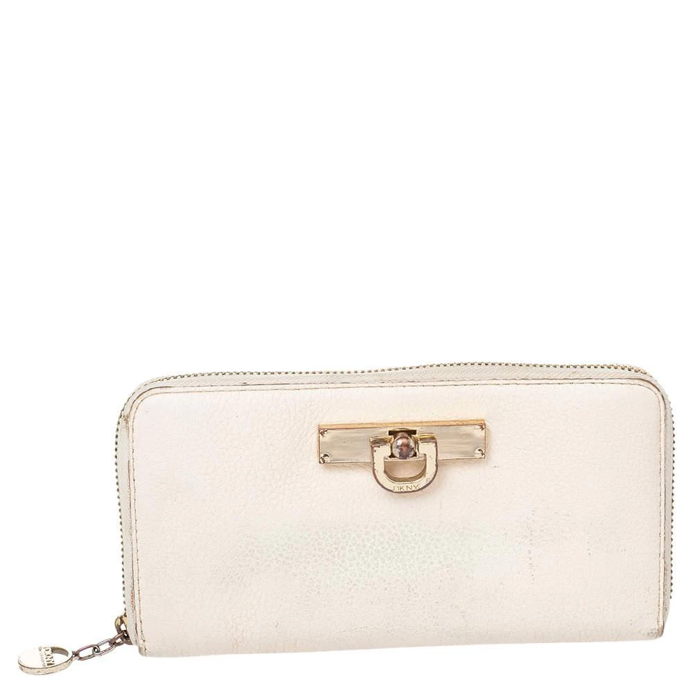 DKNY Dkny Cream Leather Zip Around Wallet 1