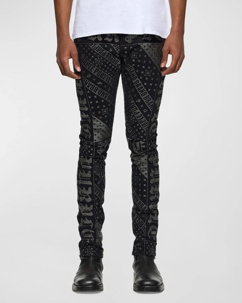 PURPLE Men's Gothic Flag Hotfix Skinny Jeans 1