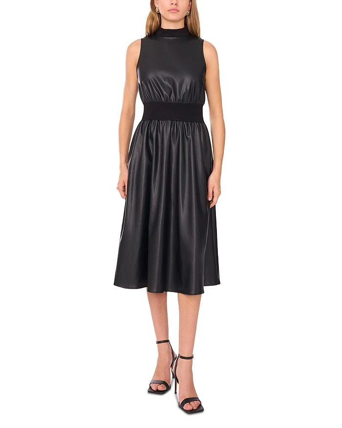 1. State Women's Faux-Leather Mock Neck Midi Dress - Rich Black - XS