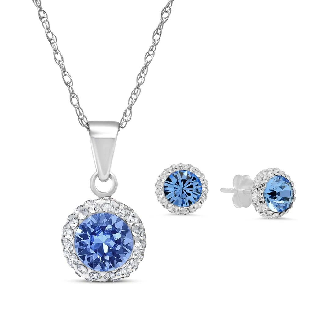 MaxColor Swarovski Crystal Gemstone Halo Pendant and Earring Set