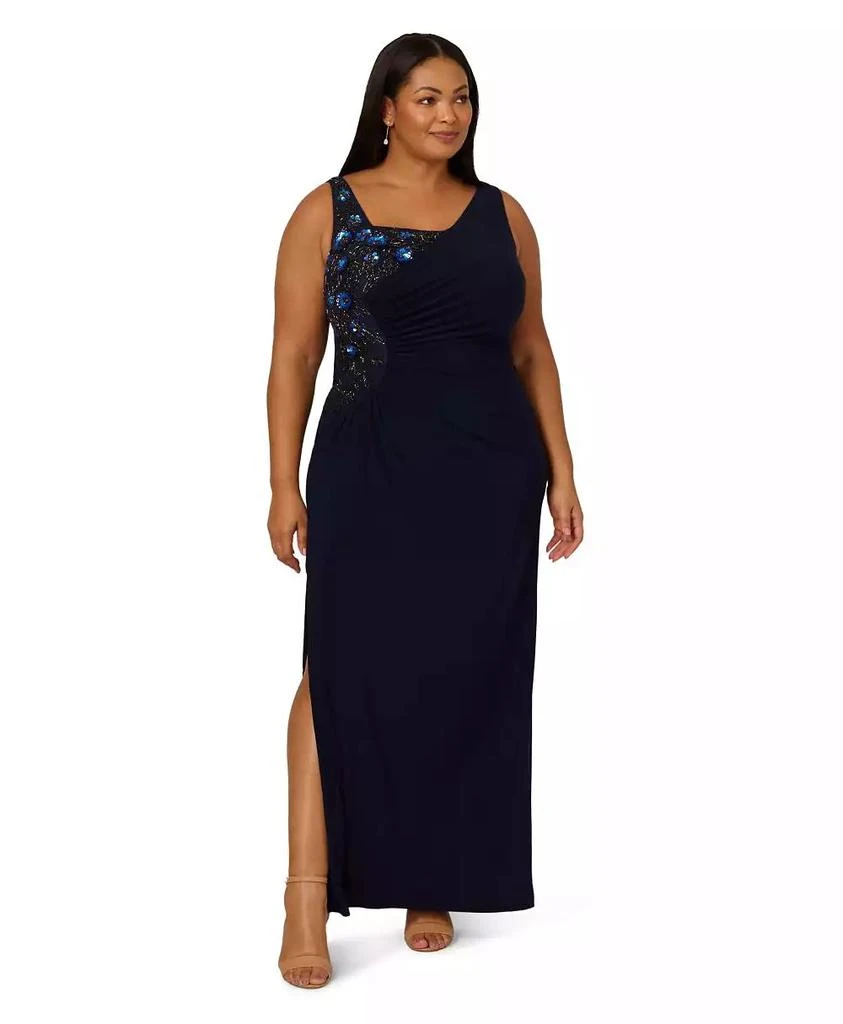 Adrianna Papell Plus Size Jersey Beaded Long Sleeveless Dress 1