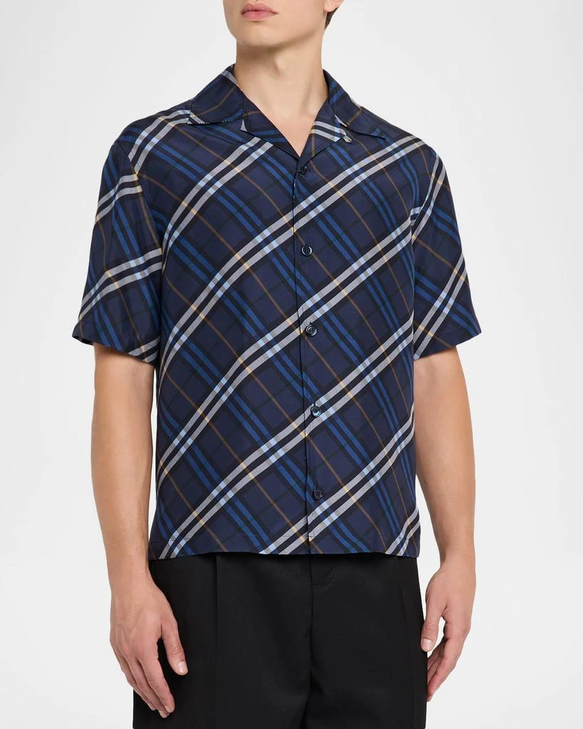 Burberry Men
s Diagonal Check Short-Sleeve Shirt 4