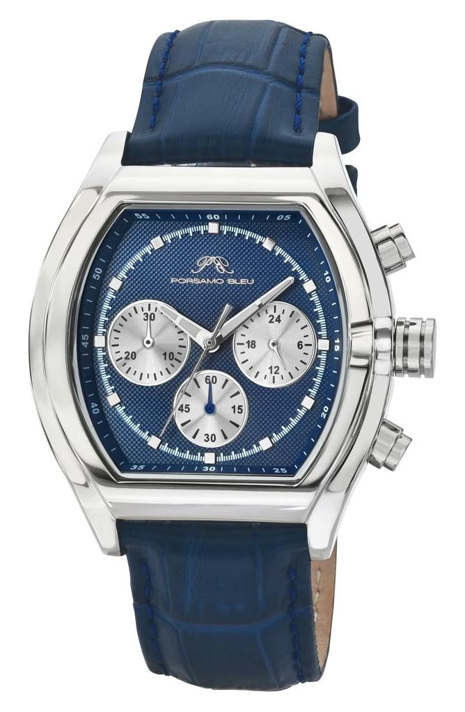 Porsamo Bleu Roman Chronograph Croc Embossed Leather Strap Watch, 42mm 1