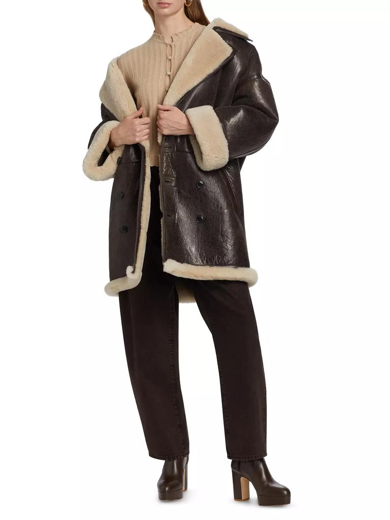 FRAME Shearling-Trimmed Leather Cocoon Coat 2