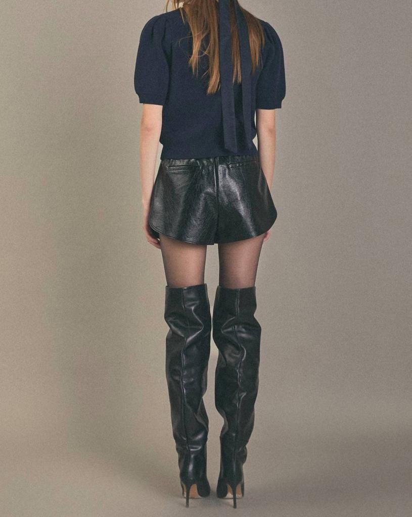 English Factory English Factory - Puff Sleeve Rhinestone Bow Knit Top