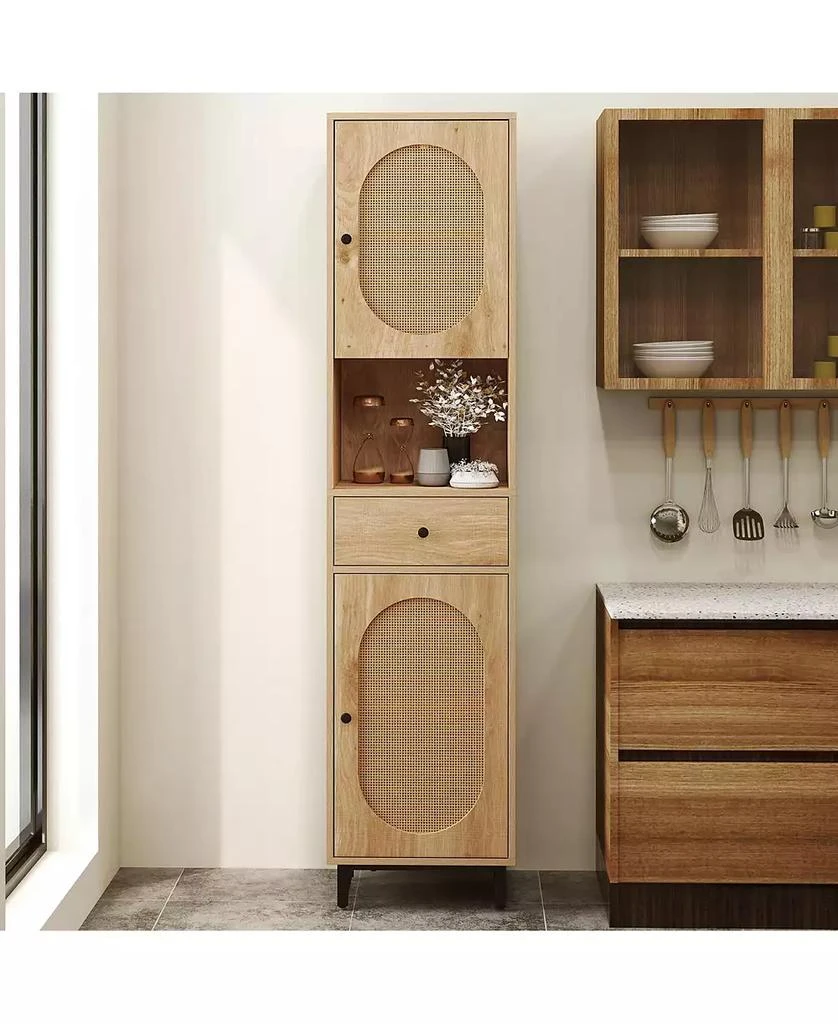 Slickblue Bathroom Cabinet PE Rattan Floor Cabinet with 2 Doors 5