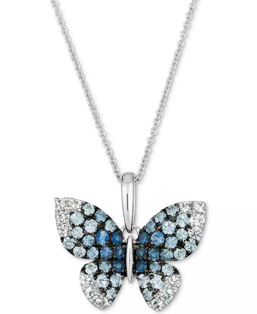 Le Vian Denim Ombré (7/8 ct. t.w.) & White Sapphire (1/3 ct. t.w.) Butterfly Pendant Necklace in 14k White Gold, 18" + 2" extender 1