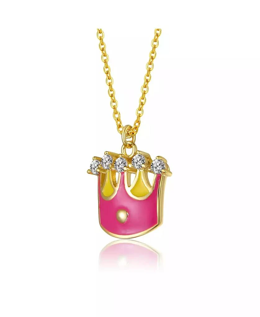 GiGiGirl 14K Gold Plated with Colored Enamel 
Clear Cubic Zirconia Crown Pendant Necklace 2