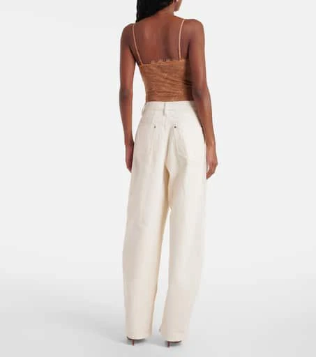 Self Portrait Embroidered lace-trimmed mesh bodysuit 4