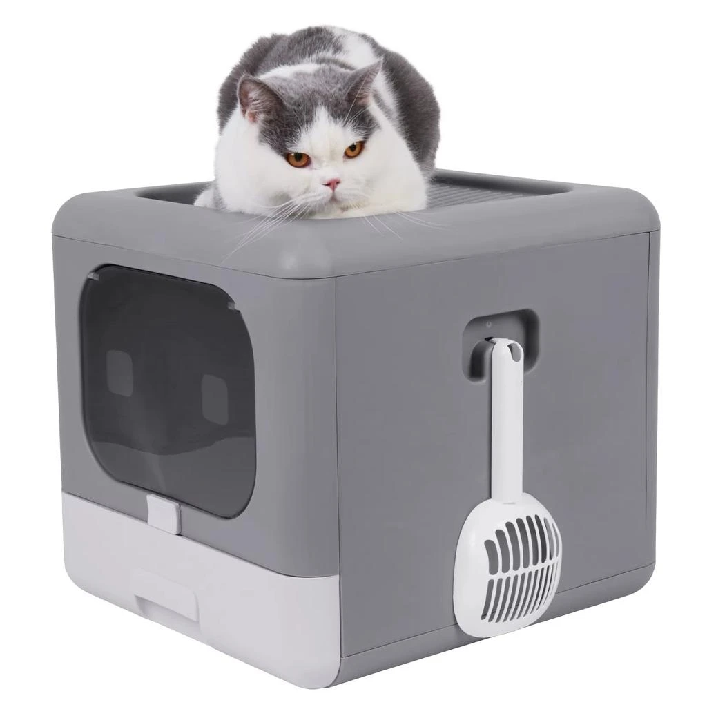 AROPETS Enclosed Foldable Cat Litter Box with Scoop and Sifting Tray, Detachable Design for Easy Cleaning and Front Entry Access