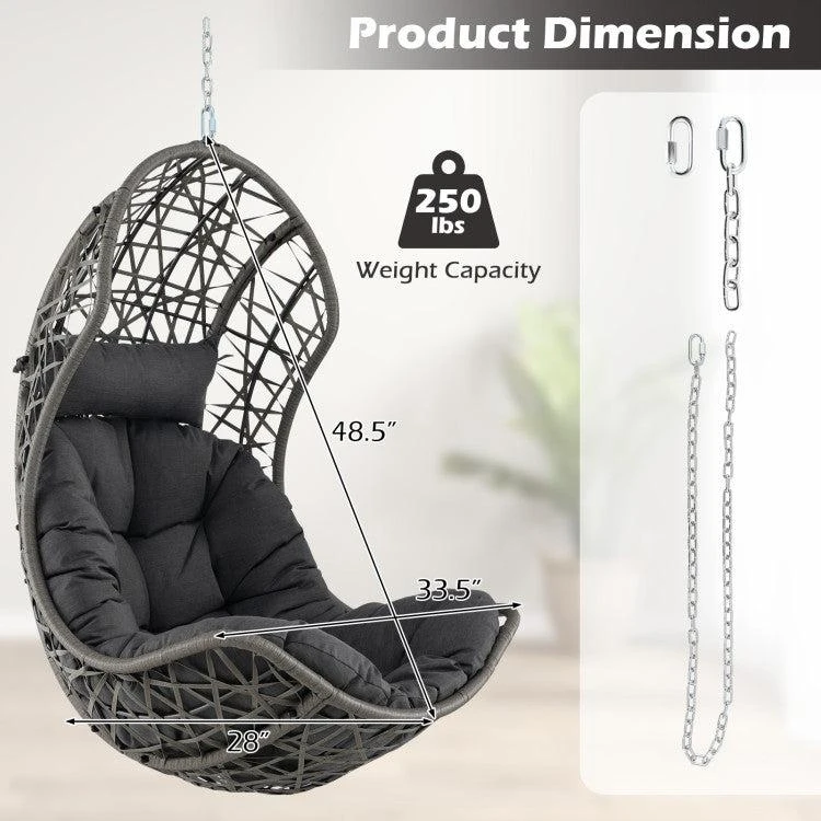 Hivvago Hanging Egg Chair PE Rattan Swing Hammock Chair with Soft Pillow and Cushion-Gray 4