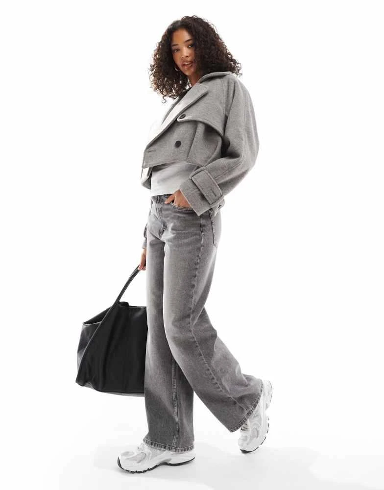 ASOS ASOS DESIGN bubble hem formal cropped trench coat in grey marl 3